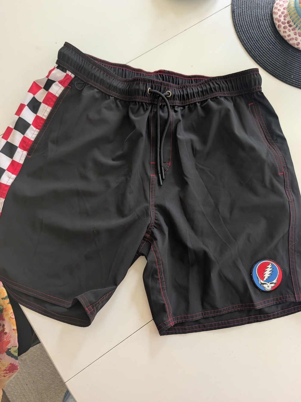 Birdwell Greatful Dead Swim Trunks Black, Red & White